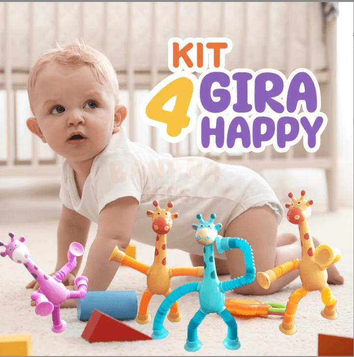 Girafas Fofas e Coloridas com Ventosa + Brinde Exclusivo - Kit com 4 GiraHappys